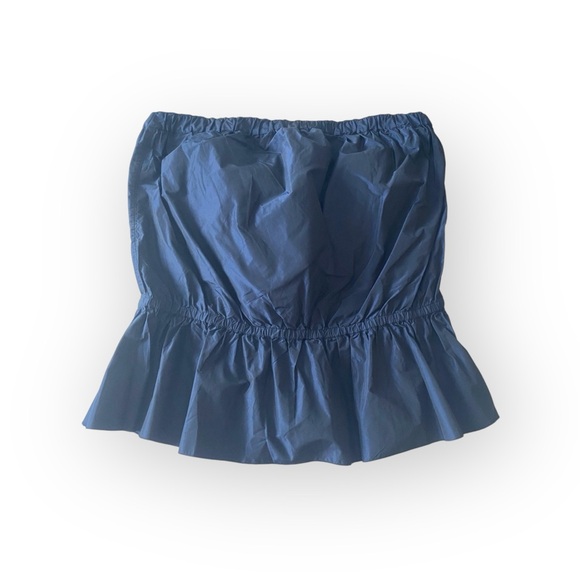 new 7 for All Mankind® ㋛ Shiny Taffeta Strapless Peplum Top  ㋛ Midnight Navy ㋛ L - Picture 3 of 16